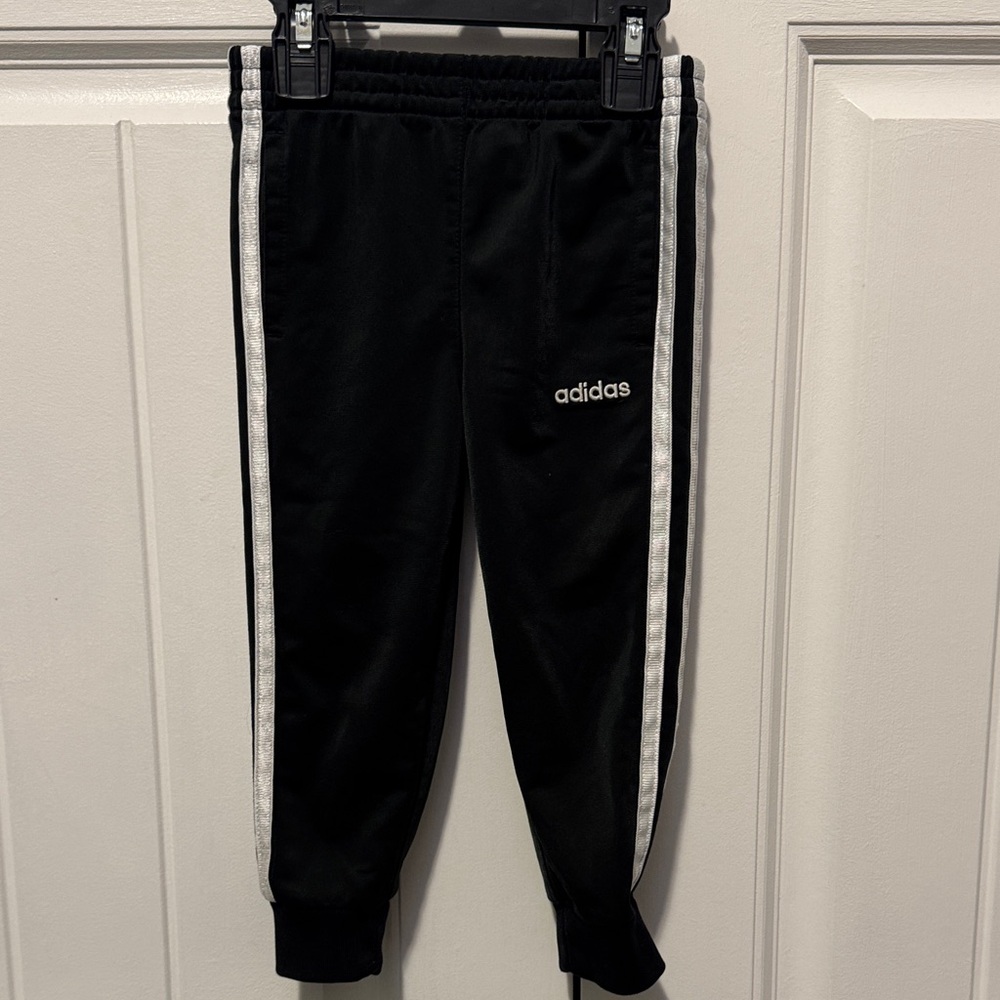Adidas Kids Black Joggers with White Stripes
